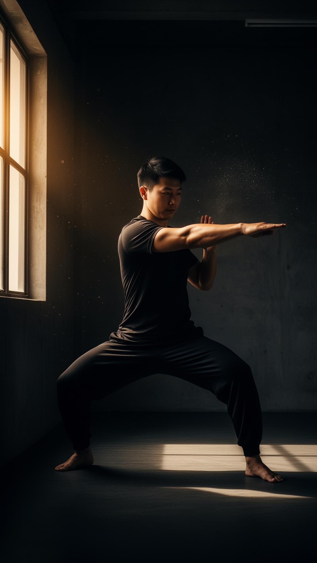 J1 coach demonstrating a controlled martial arts stance